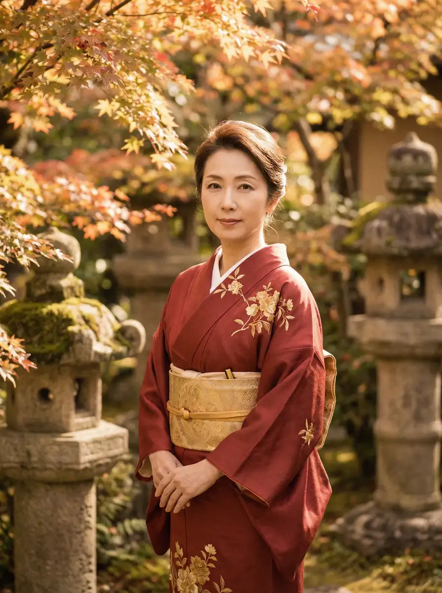 一位身穿暗红色和服的优雅 【91大神】热门91大神传媒~91大神最新更新大全 在日式庭院中